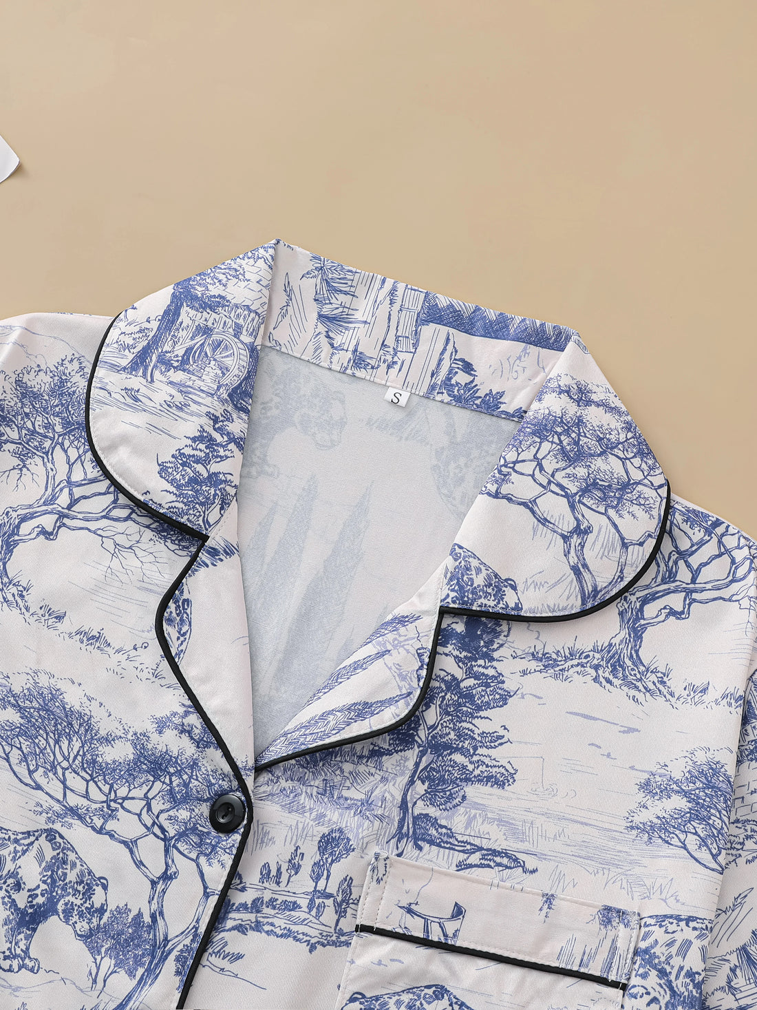 Natural animal print pajama set comfortable short-sleeved lapel top and elasticated waistband shorts women's loungewear
