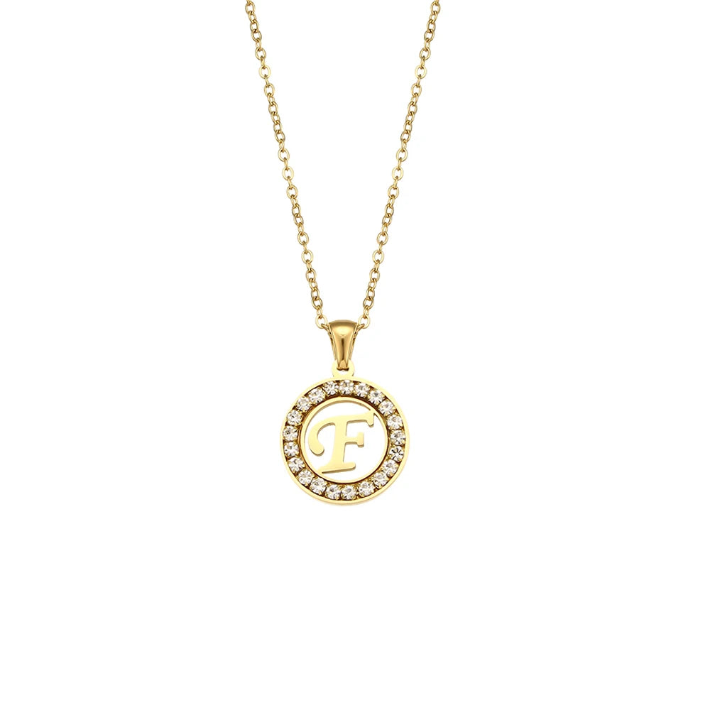 E.B.belle Hollow Round Zircon Paved 26 Alphabet Initial Necklace Ladies Elegant Birthday Gift 18K Gold Plated Letter Necklace