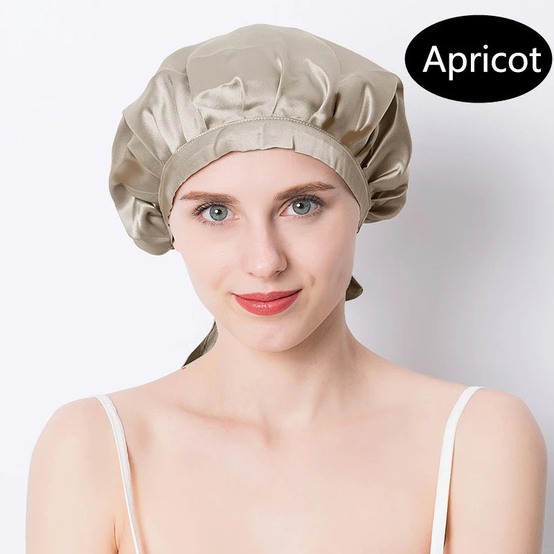 Women's Adjustable Lace-up  Mulberry Silk Sleep Hair Hat Care  Headwrap Hat Satin Sleeping Bonnet Night Cap