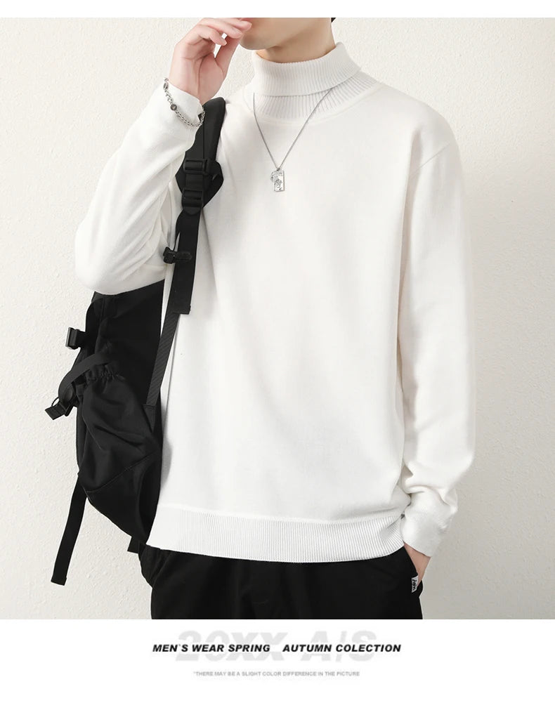 Mens Winter Sweater Thick Warm Knitwear Man Classic Solid Bottom Shirts Men's Pullover White Beige Korean Fleeced Clothes