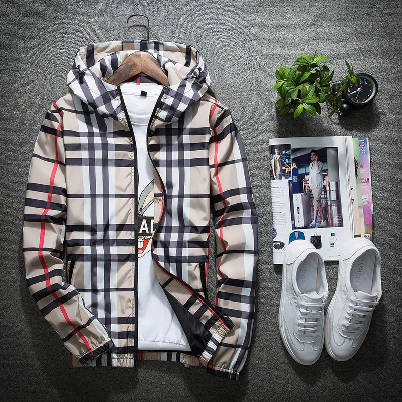 Jacket men's spring and fall new Korean Slim hooded versatile spring classic plaid blouse coat