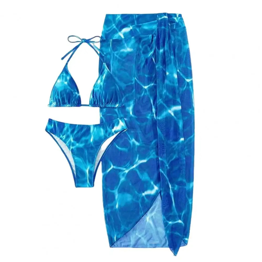 3 Pcs/Set Women Swimsuit Set Lace-up Halter Neck Bikini Set Wireless Summer Beach Swimwear Bathing Suit Wading Sports Clothes