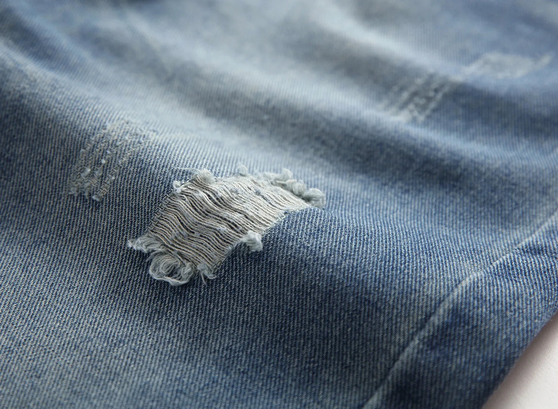 Men Pants High Quality Streetwear Men's Ripped Nostalgic Scratched Jeans Casual  Button Straight Denim Trousers Male Pant