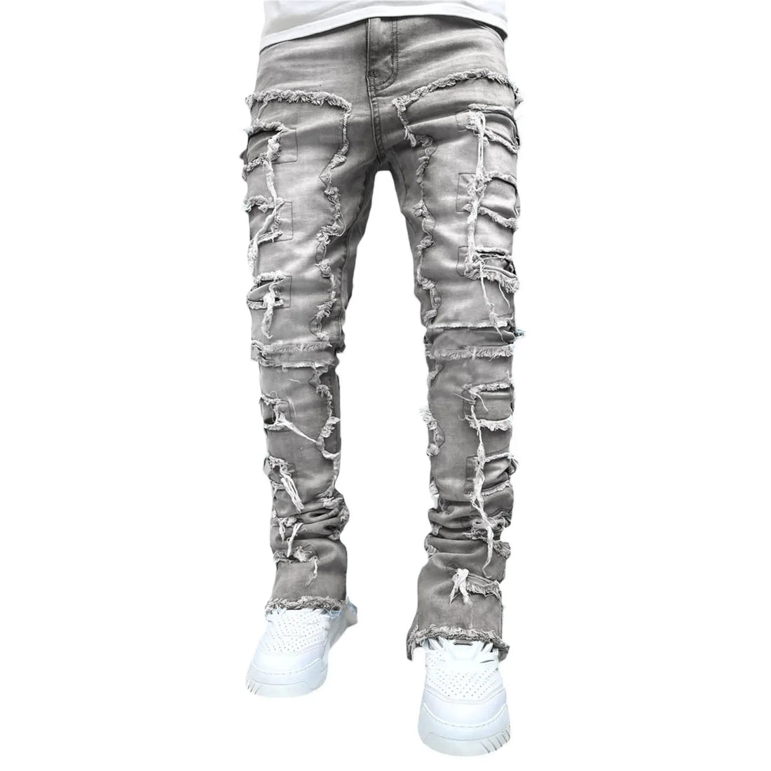 New European Camo Pants Men High Street Slim Fit Stretch Patched Denim Ripped Male's Stacked Jeans Men's camouflage jeans
