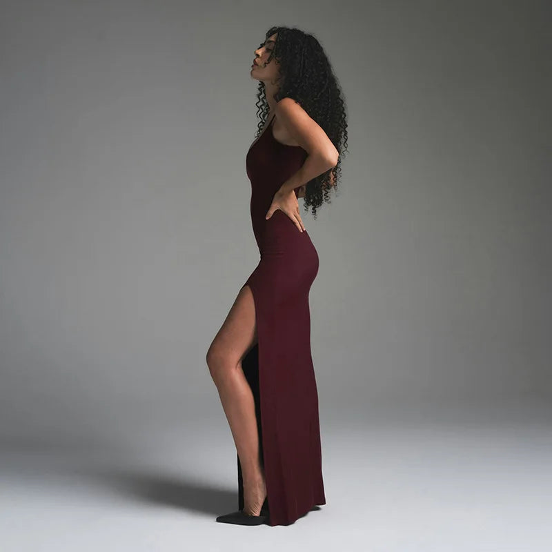 TRAF New versatile basic dress, halter high-slit dress, simple and elegant ankle-length dress, for date and vacation