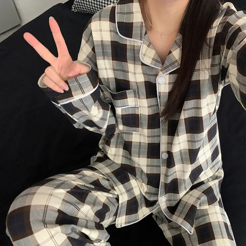 Spring and Autumn New Ladies Korean Pajamas Homewear Set Girls Students Long-Sleeved Pajamas Senior Sense of Homewear Set