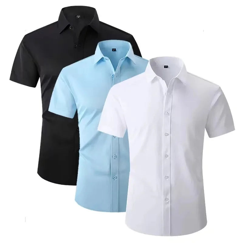 Big Size 5XL Summer Shirts For Men Short Sleeve Causal White Button Down Social Professional Work Soft Wrinkle-free Business Top