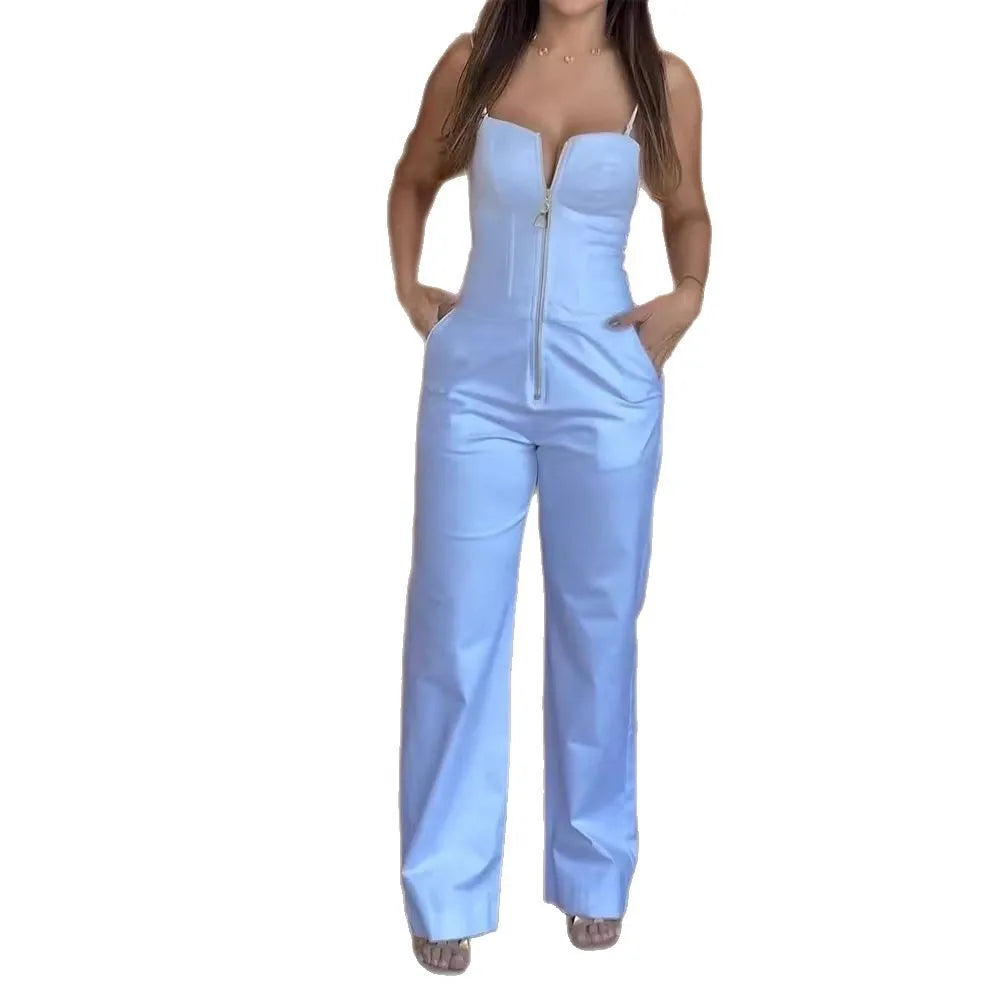 Fashion High Street Sleeveless Jumpsuit For Women 2025 Sexy Spaghetti Strap Bodycon Jumpsuits Office Elegant White Slim Romper