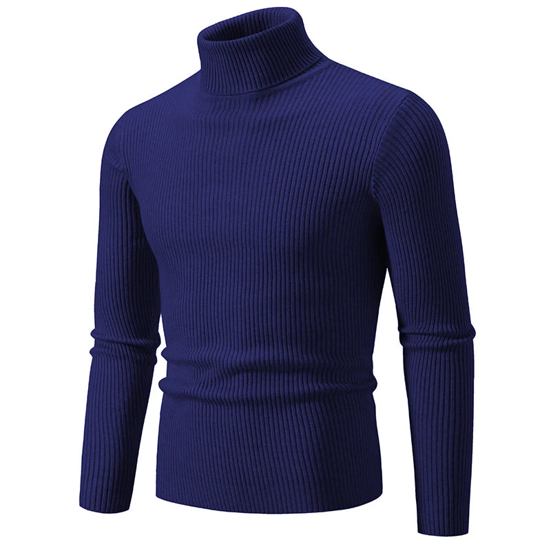 Spring Autumn New Men's High Neck Sweater Solid Color Pullover Knitted Tight Warm Top Casual Turtleneck Versatile Inner Matching