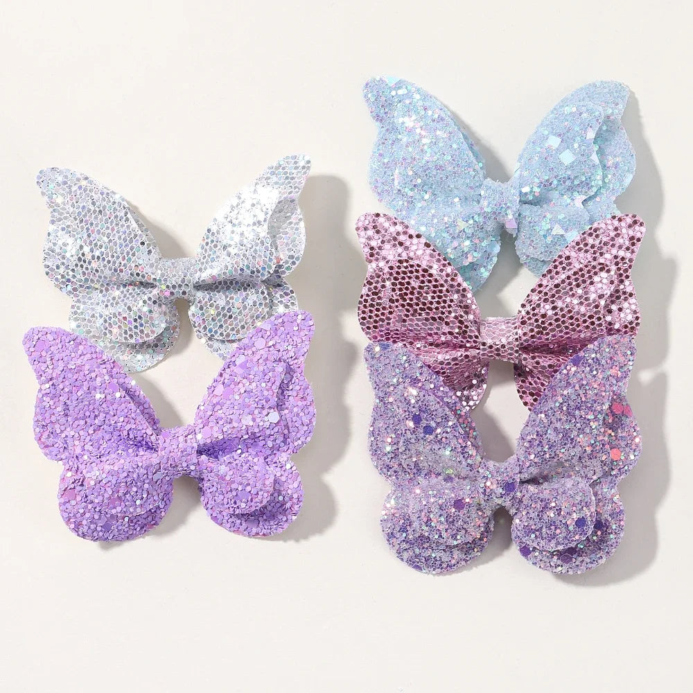 2/4/5Pcs Women Girl Glitter Butterfly Hair Clip for Children Sequins Bow Hairpins Cute Headwear Trendy Hairgrip Hair Accessories