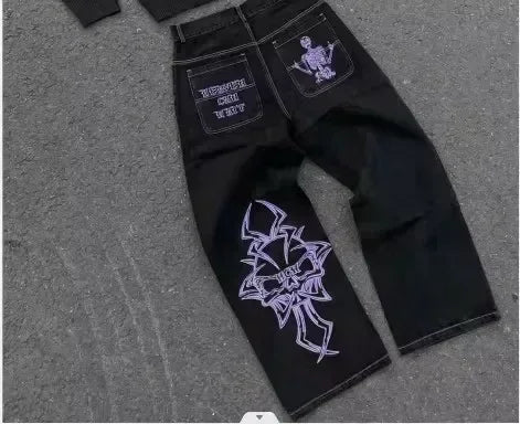 American Apple Jeans Y2K Women Clothes Harajuku Gothic Hip Hop Letter Pocket Embroidery Baggy Jeans High Waist Slim Fit Trousers