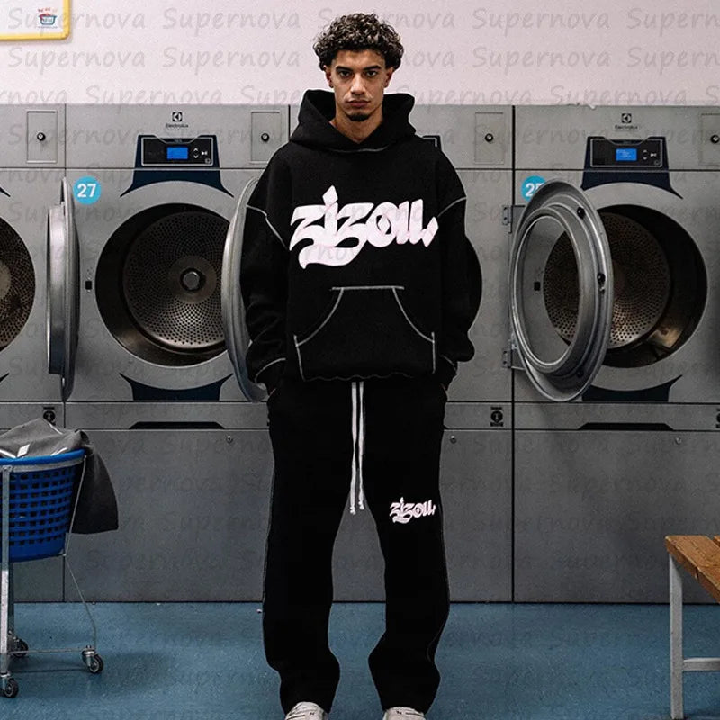 2024 new Hoodie  letter print Gothic punk streetwear men's hoodie Sweatshirt pullover long sleeved super big ZIP up hoodie Y2K
