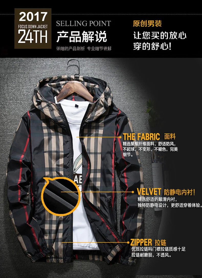 Jacket men's spring and fall new Korean Slim hooded versatile spring classic plaid blouse coat