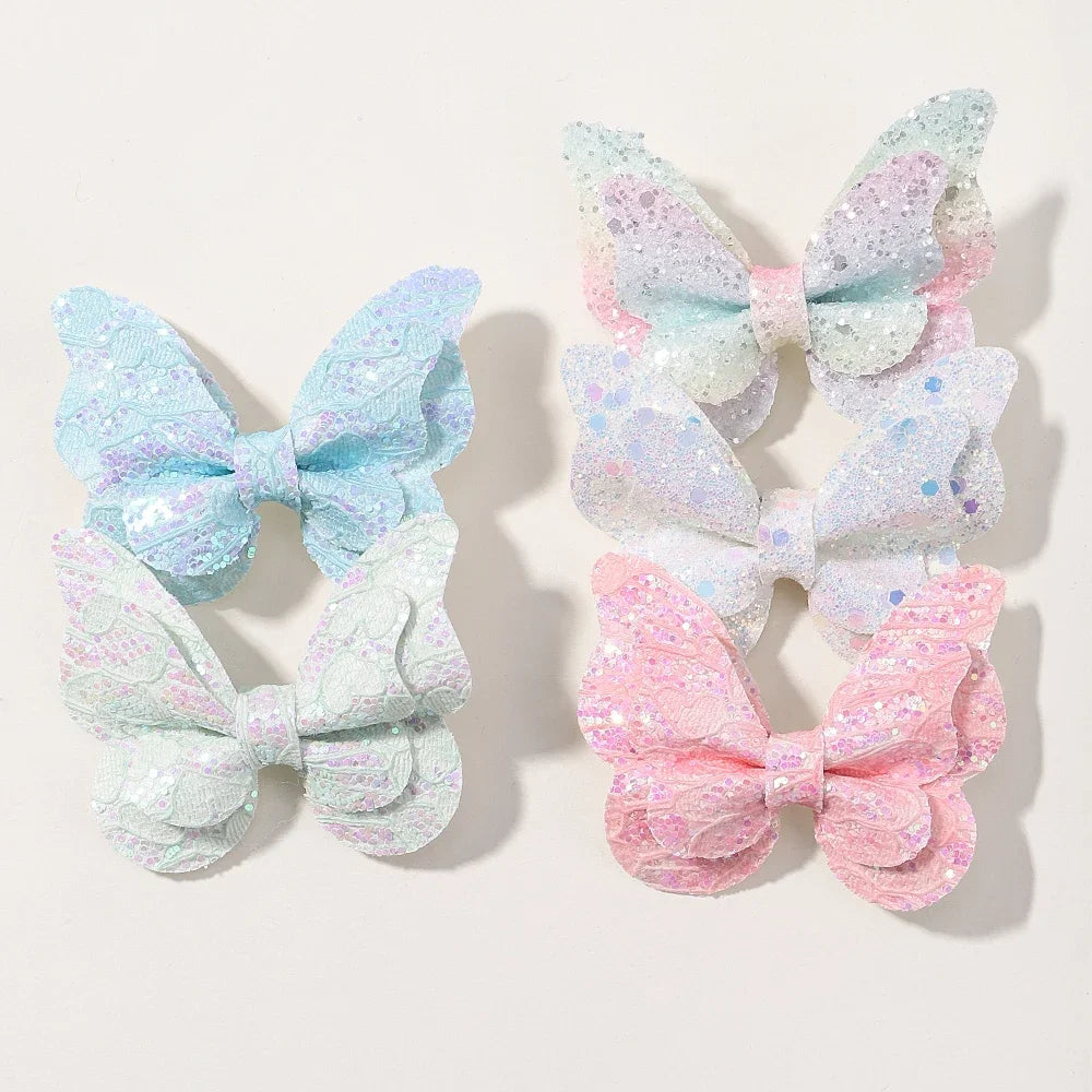 2/4/5Pcs Women Girl Glitter Butterfly Hair Clip for Children Sequins Bow Hairpins Cute Headwear Trendy Hairgrip Hair Accessories