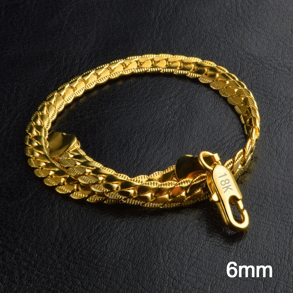 SAIYE 8 Inch 20cm 18k Gold Bracelet 4/6/8/10mm Sideways Chain Bracelet For Women Man Wedding Engagement Jewelry Gifts