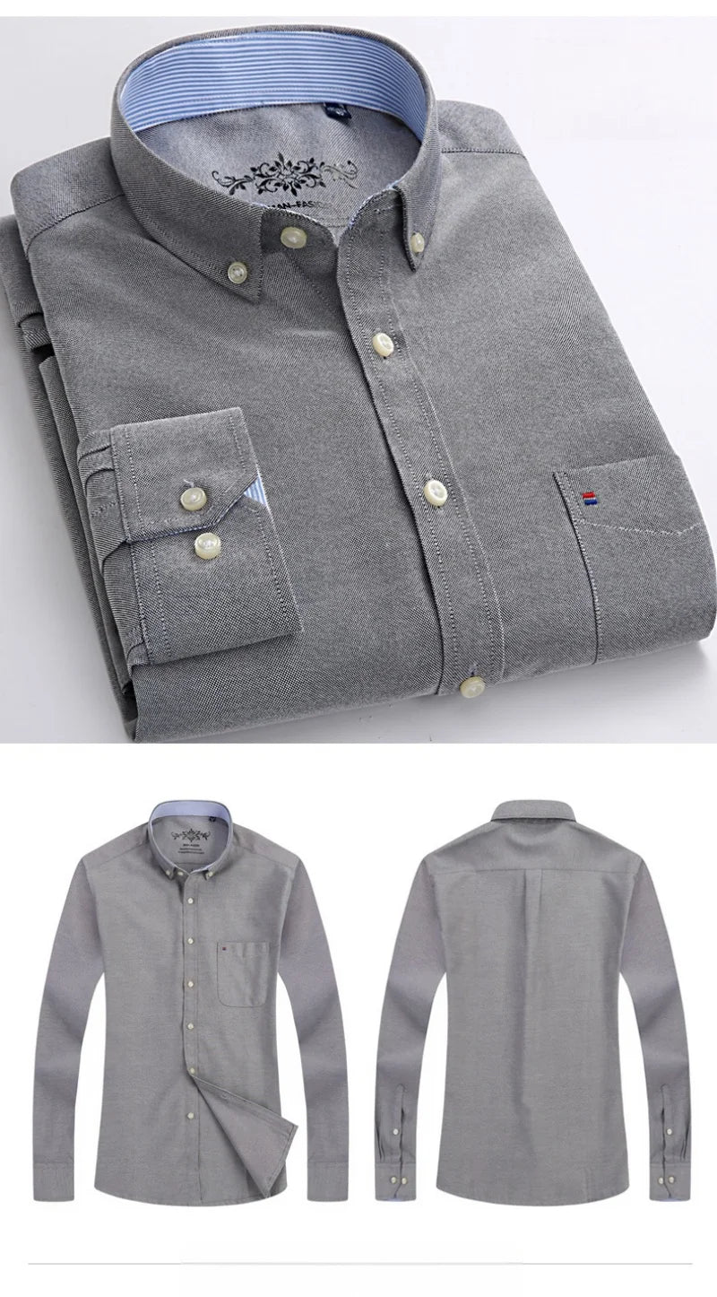 New Cotton Oxford Shirt For Men's Long Sleeve Casual Business Regular-Fit Formal Dress Shirts Social Male Work Shirts Clothing