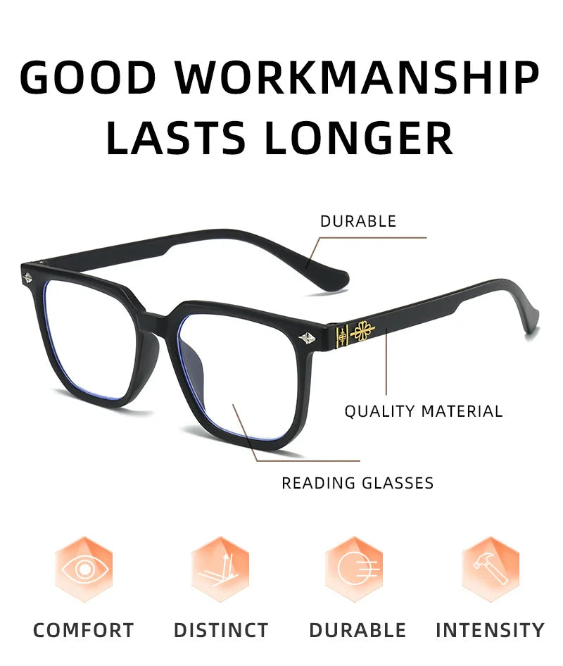 New Retro Black Presbyopia Hyperopia Reading Glasses Men Women Square Frame Eyewear for Women Reading Eyeglasses