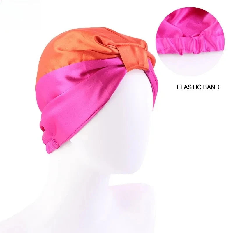 Double Layer Satin Sleep Bonnet for Women Adjustable Hair Protector for Curly/Natural Hair Chemo Cap Nursing Night Cap Wide Band