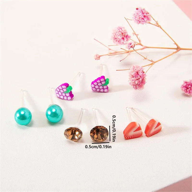 36Pair Mixed Size Colorful Crystal Stud Earrings Set Women Girls Small Plastic Clay Animals Fruit Earrings Set Jewelry Gifts