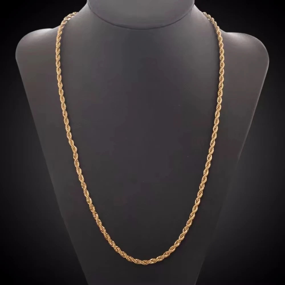 925 Silver Wholesale Noble 45-60cm 18K Gold 4mm Rope Chain Necklace for Women Man Fashion Wedding Charm Gift Jewelry 18-24Inch