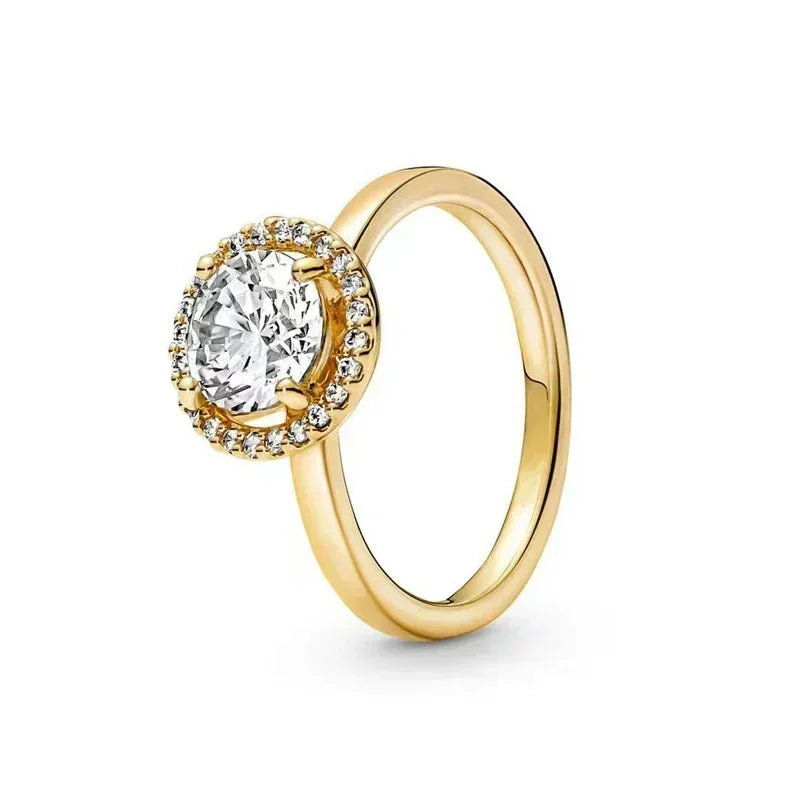 New 925 Sterling Silver Shiny Classic Gold Color Crown Bow Heart-shaped Rings Exquisite Luxury Charm Women's Jewelry Party Gifts