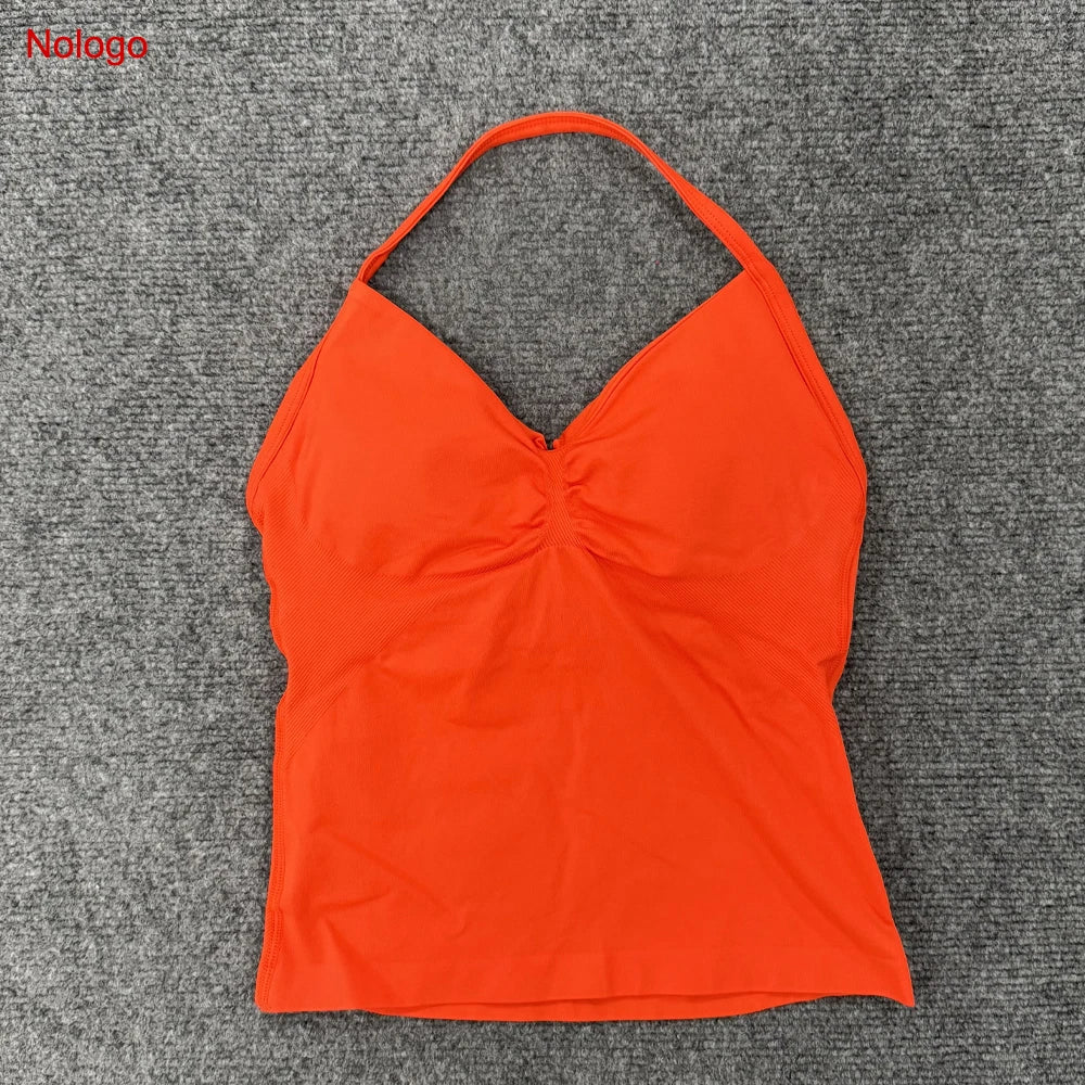 Impact Longline Strappy Top Women Seamless Yoga Tank Tops Ruched Backless Gym Clothes Workout Sleeveless Shirts With Buit In Bra