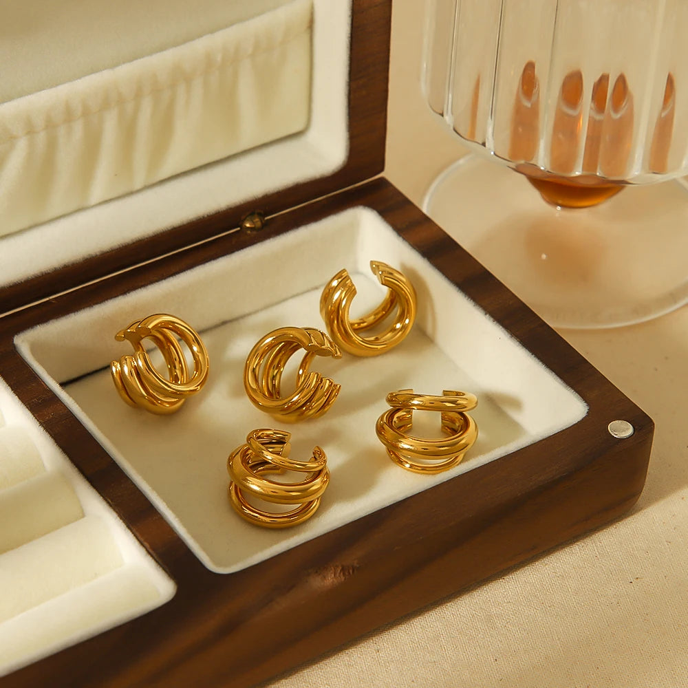 Hot Selling 18K Gold Color Stainless Steel Multilayer Ear Clip Waterproof Metal Unique Fashion Trendy Women Gift