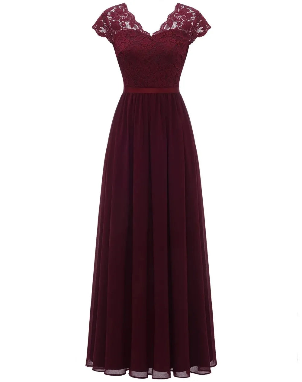 Lace Edge Splicing Chiffon Double V-neck Long Formal Evening Dress