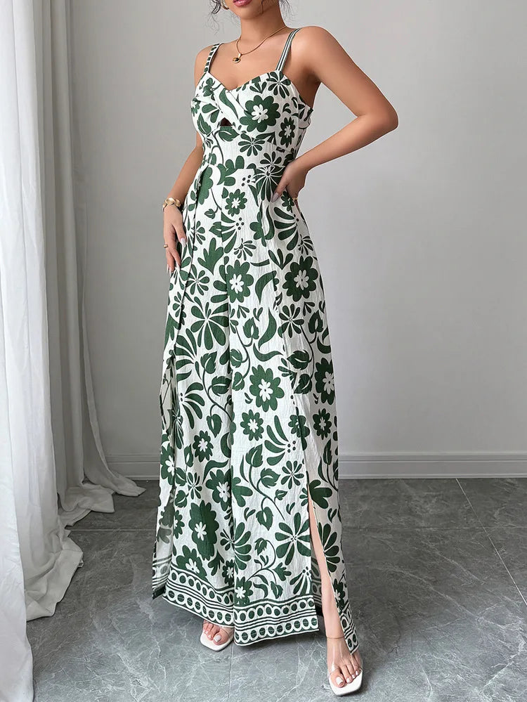 Jumpsuits Sleeveless Women V Neck Print Rompers Wide Leg Length Pants Jumpsuit Sexy High Waist Slight Strech Loose One Piece
