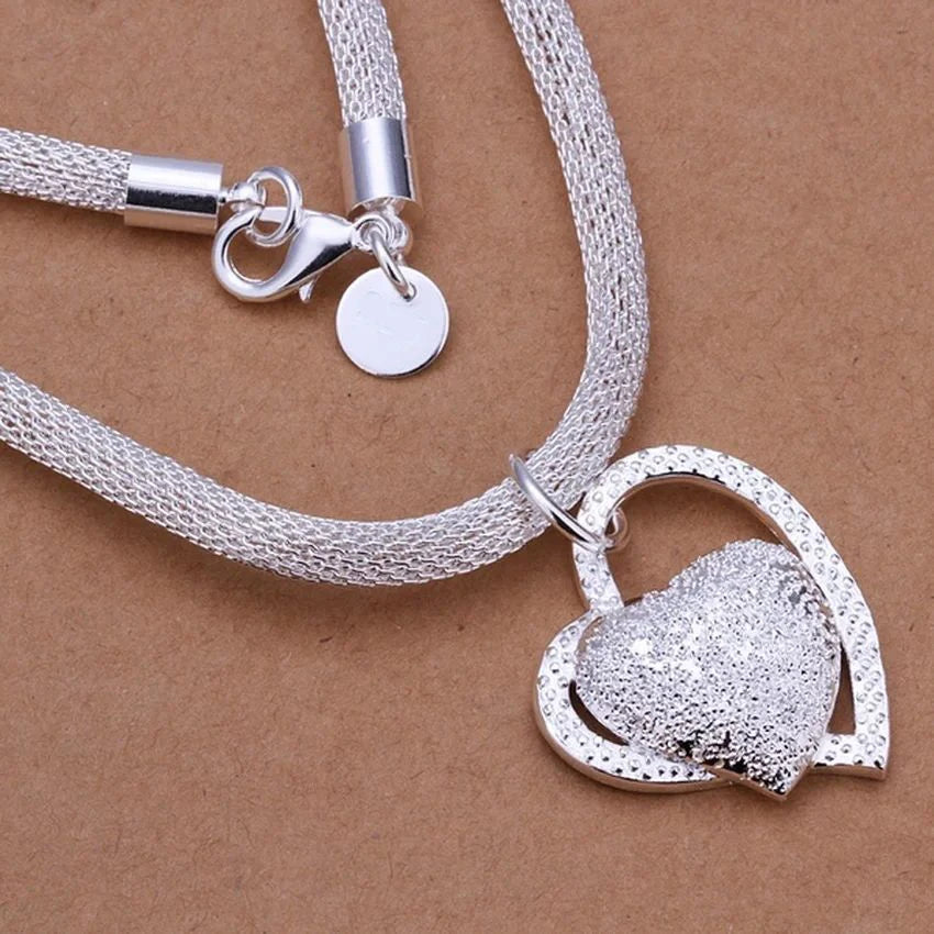 DOTEFFIL 925 Sterling Silver Gorgeous Charm Fashion Charm Heart Wedding Lady Love Necklace Noble Luxury 18 Inches Silver Jewelry