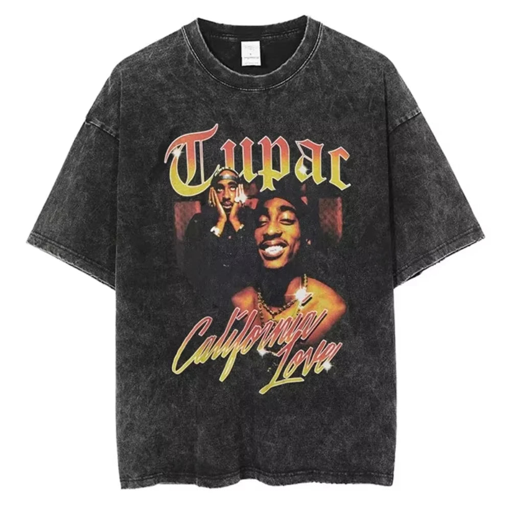 Tupac 2pac T-shirts Quality Cotton Vintage Tshirt Y2K Harajuku Men Hip Hop Short Sleeve Tees Black Oversized Fashion Streetwear