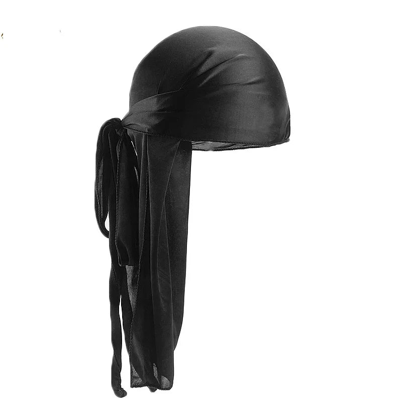 New Solid Color Casual Durag Silky Durag For Men Pirate Hat Chemo Caps Satin Bandana Elastic Turban Cap Cycling Hats