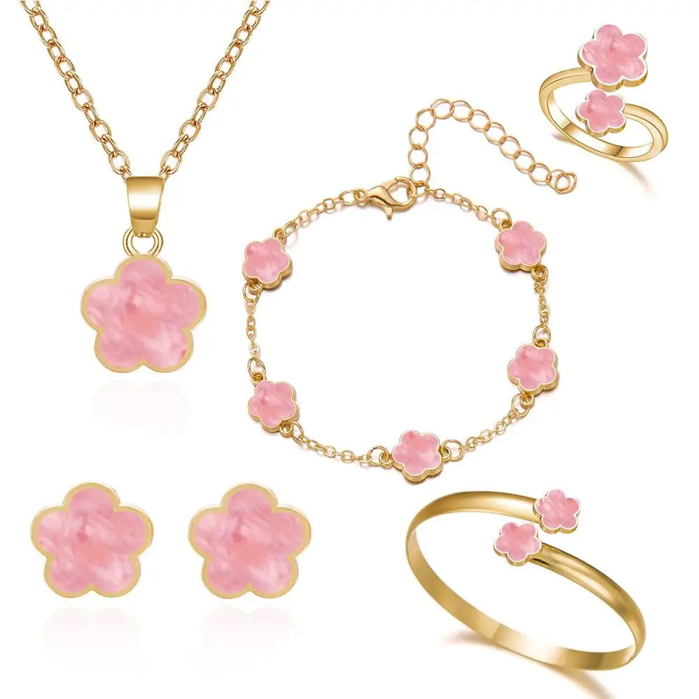 5 Pcs Set Jewelry Stainless Steel Five Leaf Clover 316L Bracelets For Women Elegance French Niche Necklaces Bracelets Earrings