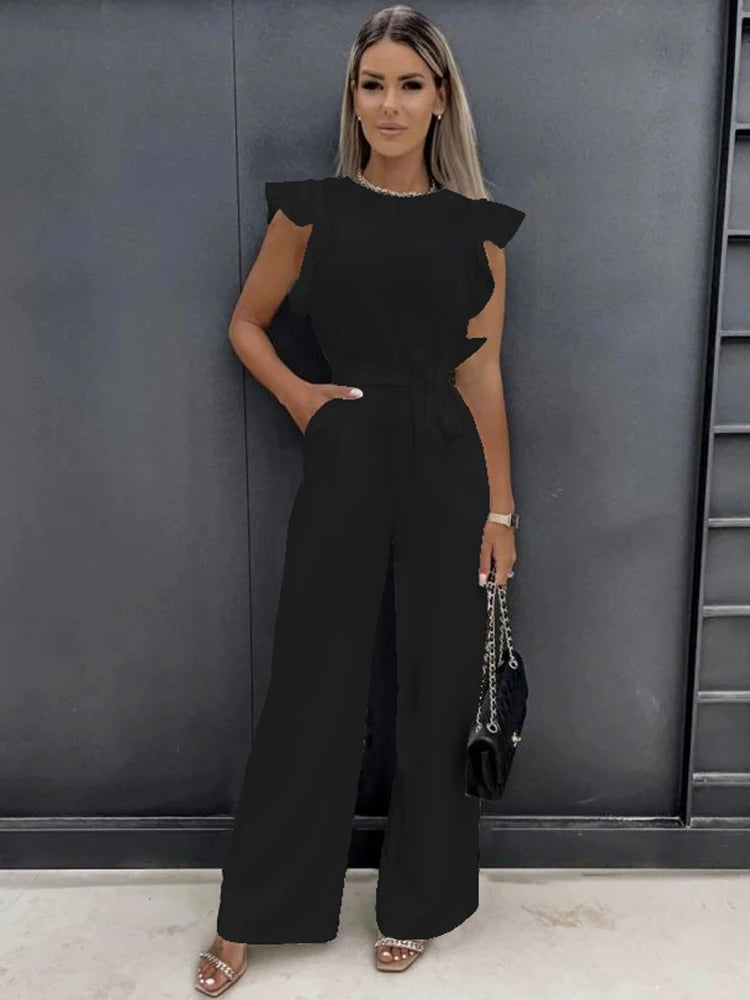 2024 Summer Short Sleeve Wide Leg Jumpsuit For Women Elegant Romper Vintage Streetwear Jumpsuits Overalls Women Jump Suit Woman