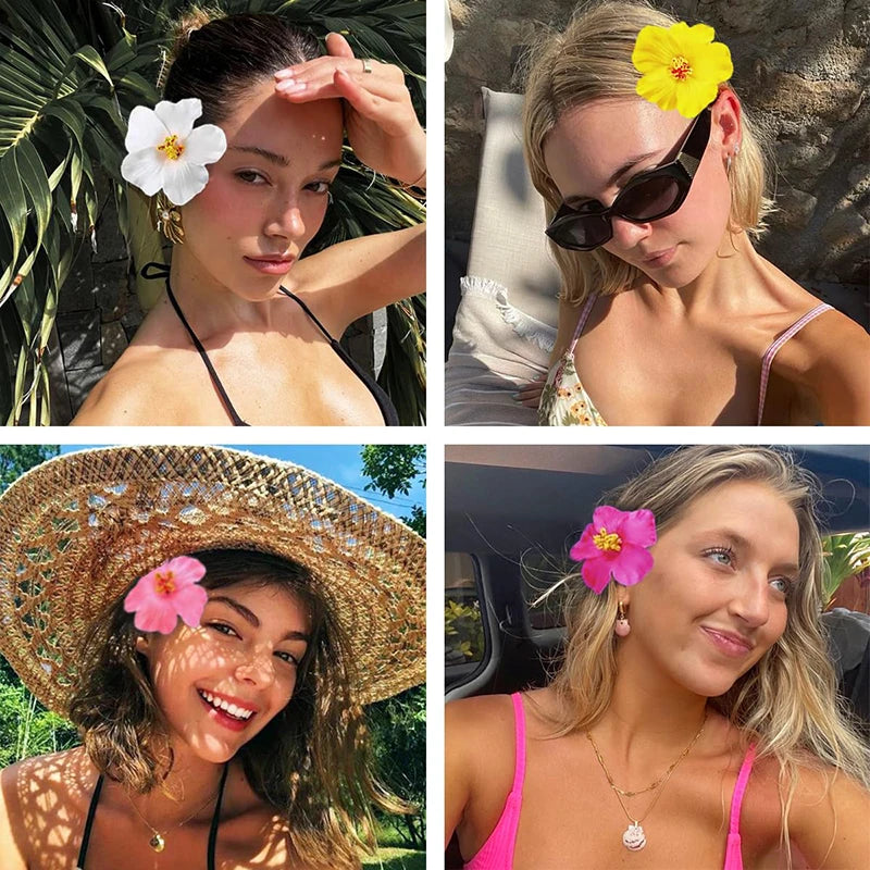 6PCS/3PCS Hawaiian-style Hibiscus Hair Clips Artificial Flower Headwear Suitable for Seaside Vacations Party Decorations