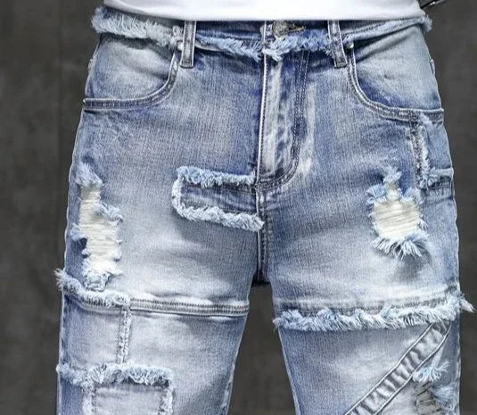Long Male Denim Shorts with Pockets Skinny Half Men's Short Jeans Pants Bermuda Slim Ripped Sale Popular Streetwear Luxury Xxxl
