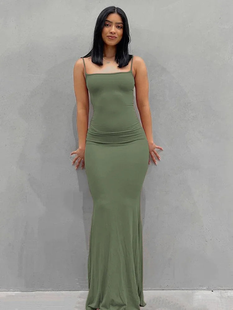 Y2K Backless Sexy Maxi Dress for Women 2025 Spring Slip Sleeveless Slim Party Concise Платье Female Bodycon Black Dress Vestidos