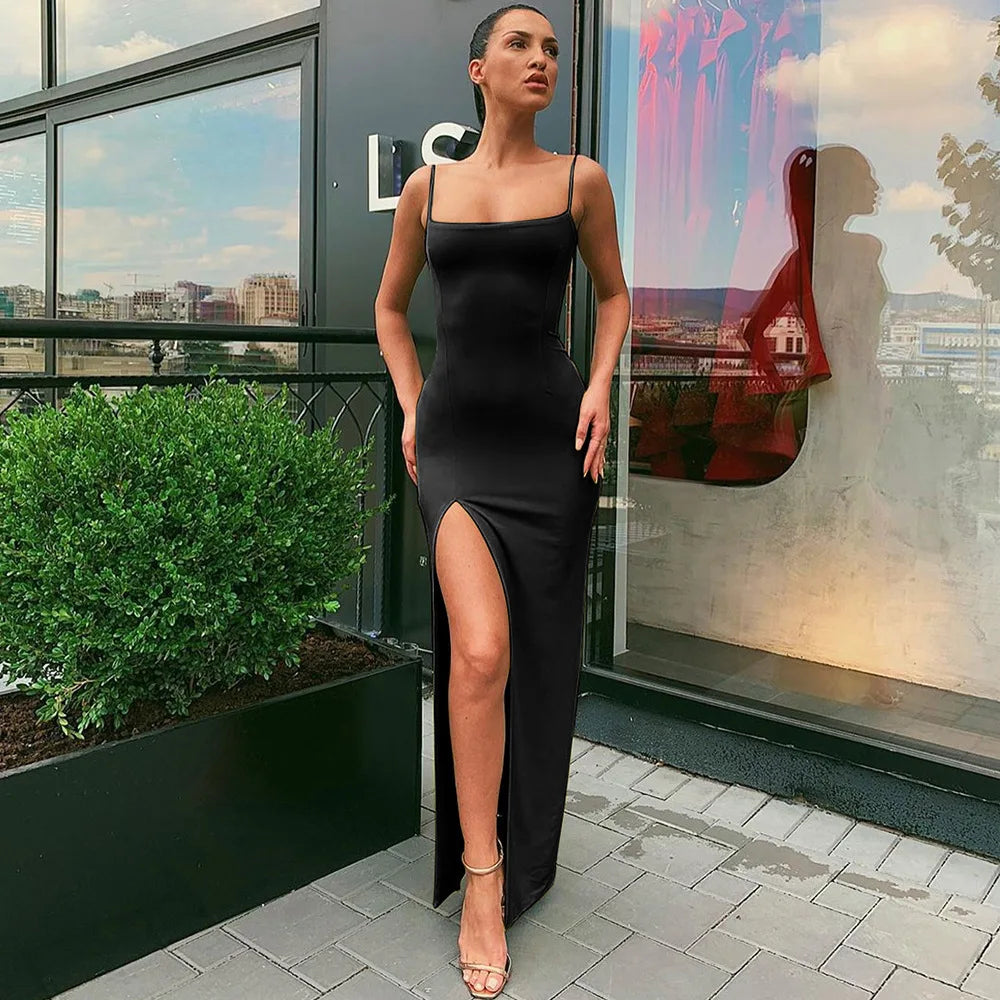 Wzijing Red Black New Year Christmas Party Long Dresses Women Spring Basic Bodycon Lace Up Stretch Slim Midi Dresses Femme