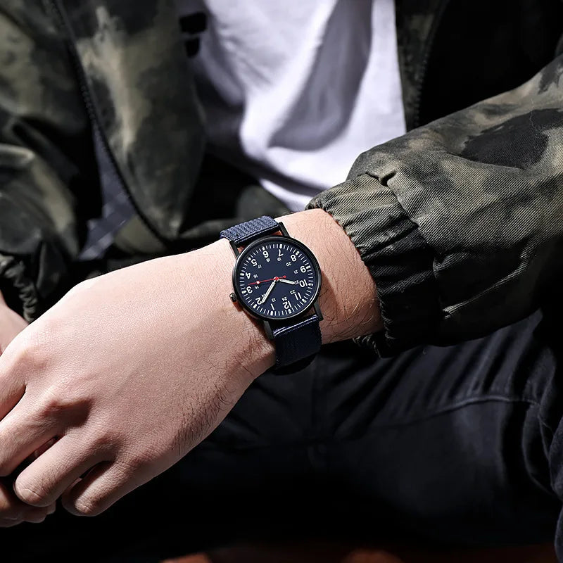 YIKAZE Military Men's Watches Luminous Shock Resistant Men Sports Watches Canvas Strap Simple Outdoor Quartz Wristwatch for man