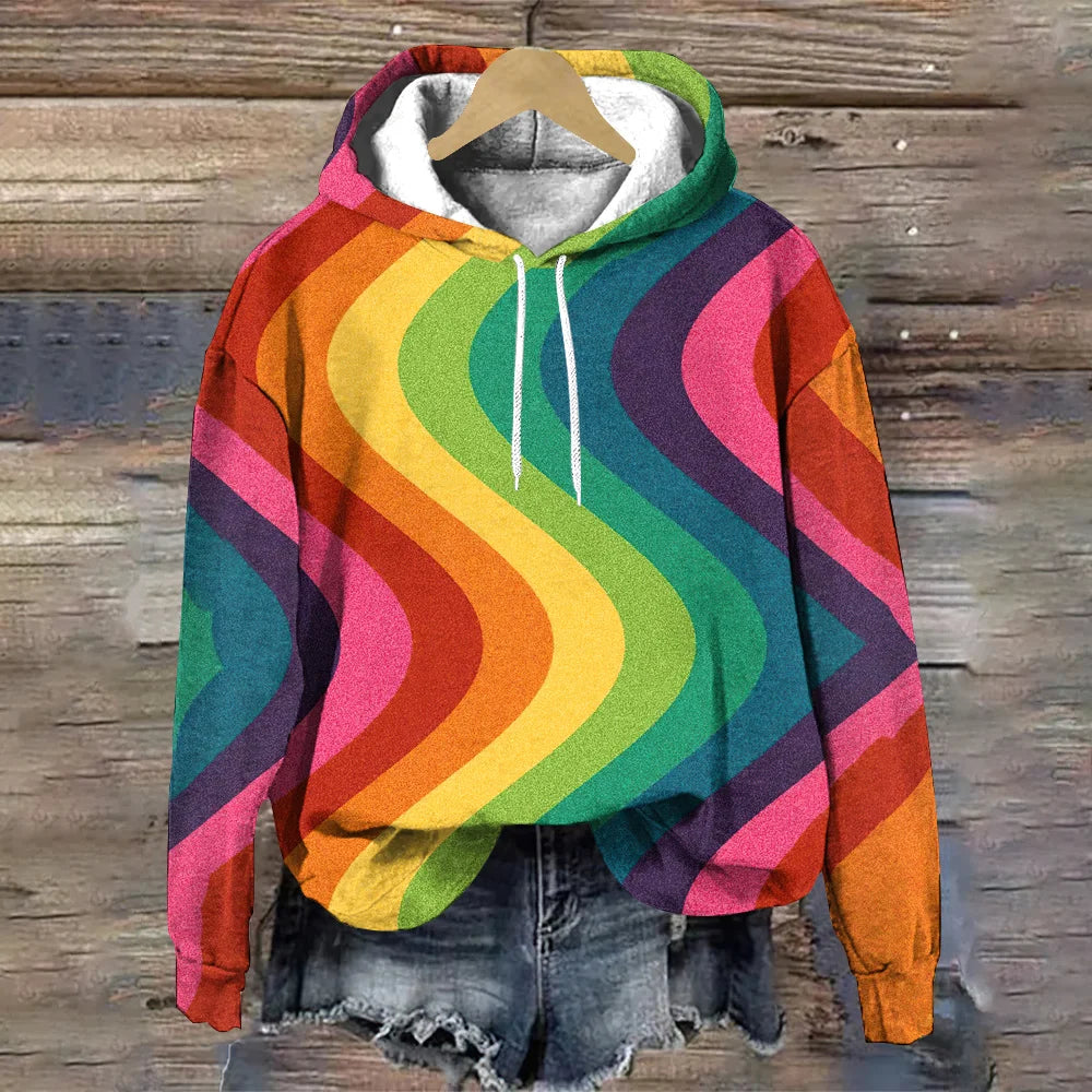 Autumn Colorful Stripes 3D Print Hoodies Women Hooded Sweatshirts Streetwear Y2K Pullover Harajuku Tracksuits Female Clothing