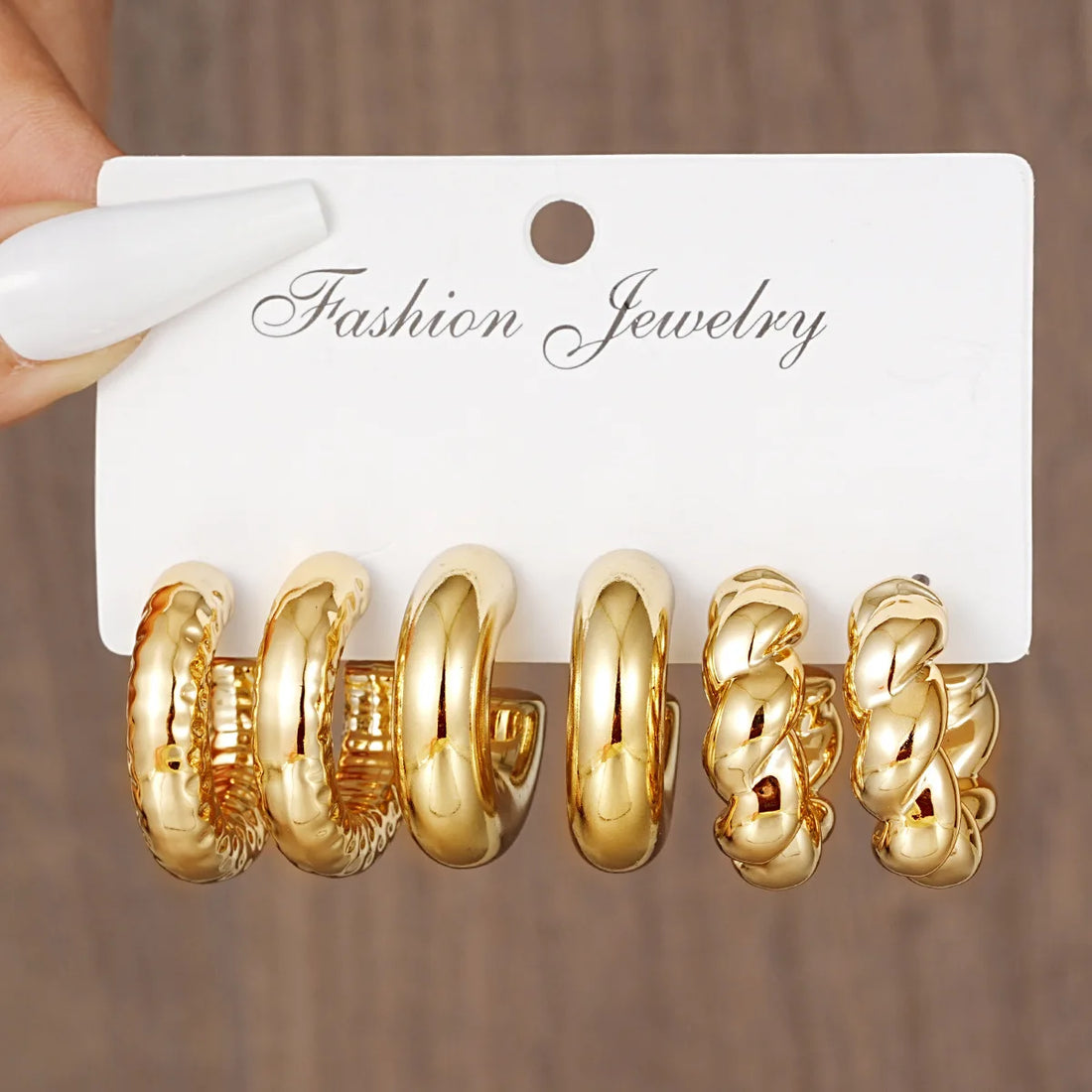 6Pcs Classic Geometry Glossy Ccb Gold Plated Waterdrop C Shape Hoop Earrings Set for Women Teens Vintage Daily Wear Ear Jewelry
