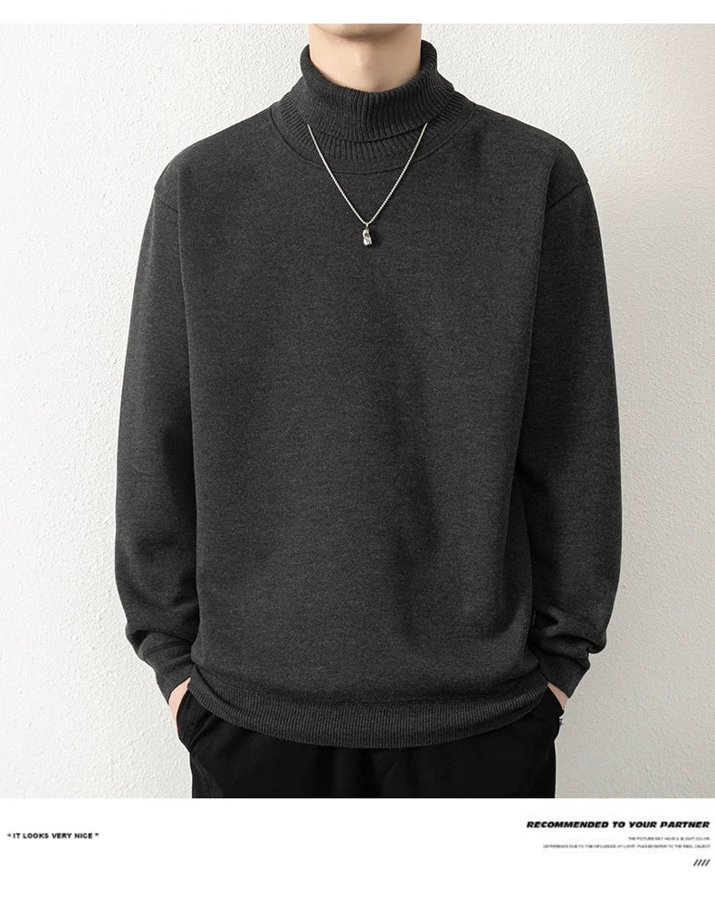 Mens Winter Sweater Thick Warm Knitwear Man Classic Solid Bottom Shirts Men's Pullover White Beige Korean Fleeced Clothes