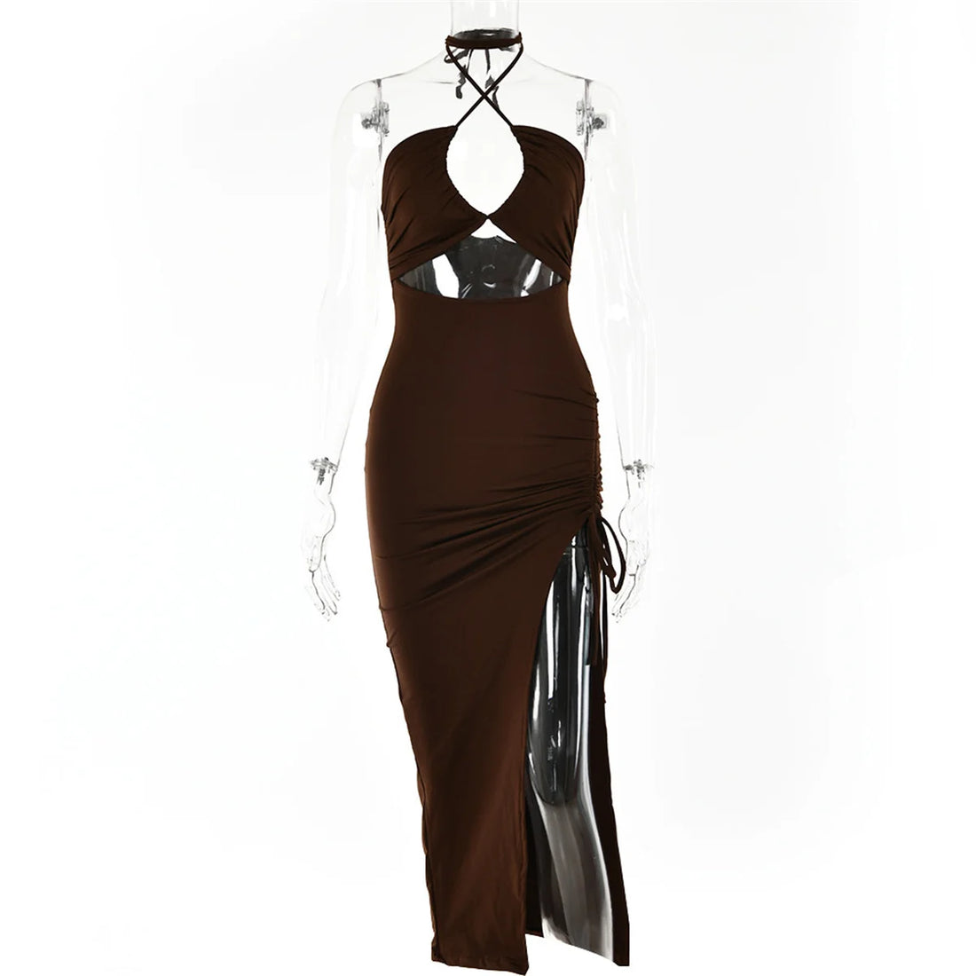 2025 Sexy Sleeveless Backless Dresses Women Summer Lace Up Halter Dress Pleated Split Party Vestidos Bodycon Night Club Clothes