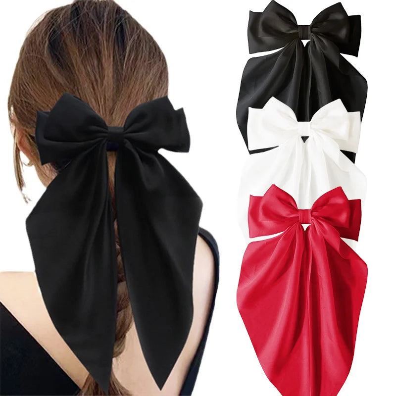 2/3/4/6/12pcs/set Silky Satin Oversized Bowknot Ribbon Hair Clip For Women Barrettes Metal Clips Aesthetic Hair Accessories
