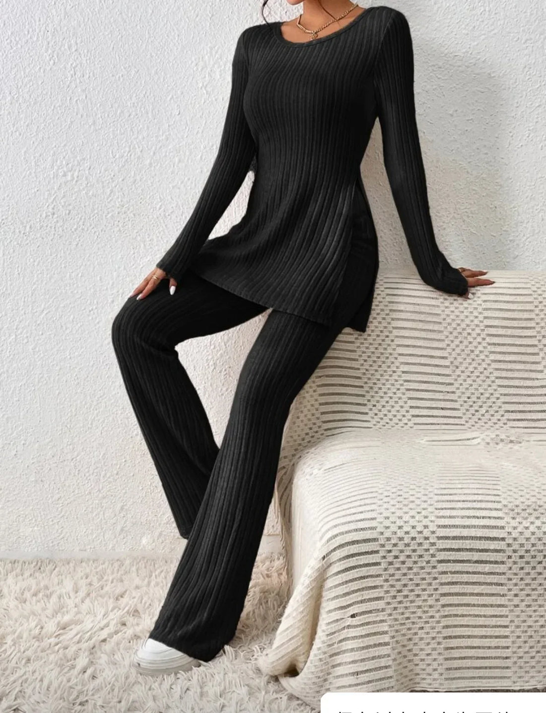 Autumn Winter Fashion Knit Suit 2024 Casual Loose Pullover+Elastic Long Pants Print Knitted Solid Two Pieces Sets Women Clothing