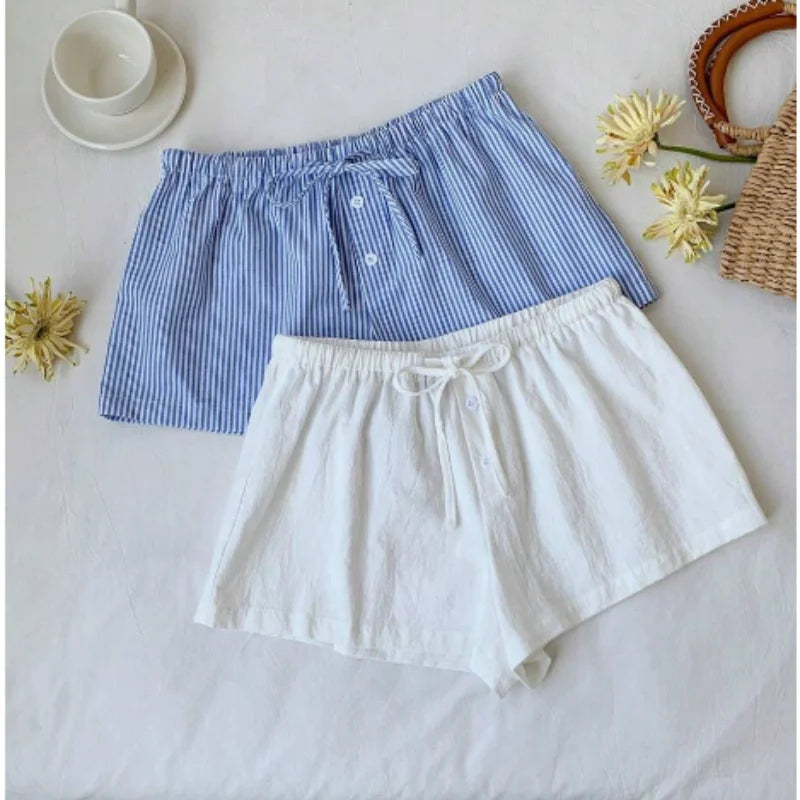 Summer Striped Print New Shorts Fashion Women Button Drawstring High Waist Pocket Short Oversized Sweatpant Beach Female Clothes