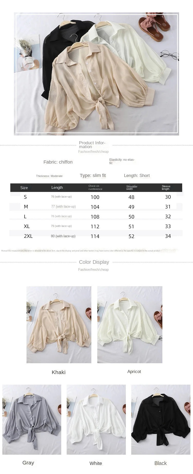 Chiffon Shirts Women 2025 Summer Half Sleeve Buttoned Up Shirt Loose Casual Blouse Tie Waist Elegant Blouses for Women