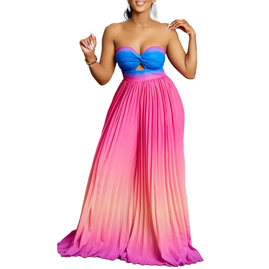 One Piece Women Jumpsuits Strapless Tie Dye Sleeveless Sexy Sling Wide Leg Long Pants Slim Pleated Overalls Backless Rompers
