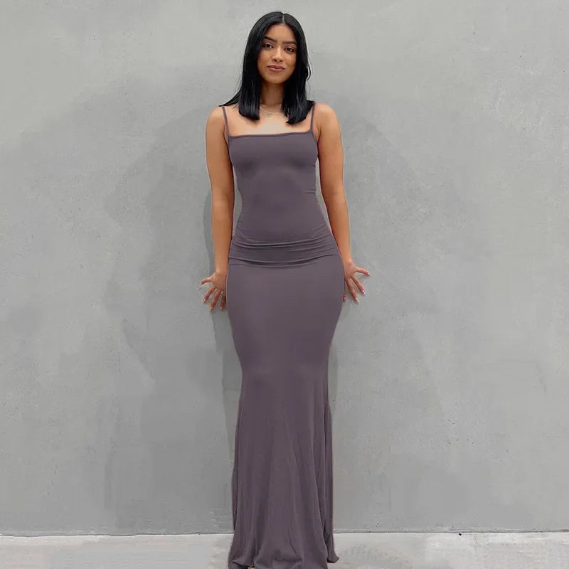 Y2K Backless Sexy Maxi Dress for Women 2025 Spring Slip Sleeveless Slim Party Concise Платье Female Bodycon Black Dress Vestidos