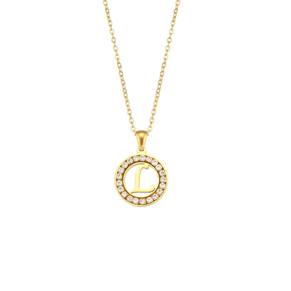 E.B.belle Hollow Round Zircon Paved 26 Alphabet Initial Necklace Ladies Elegant Birthday Gift 18K Gold Plated Letter Necklace
